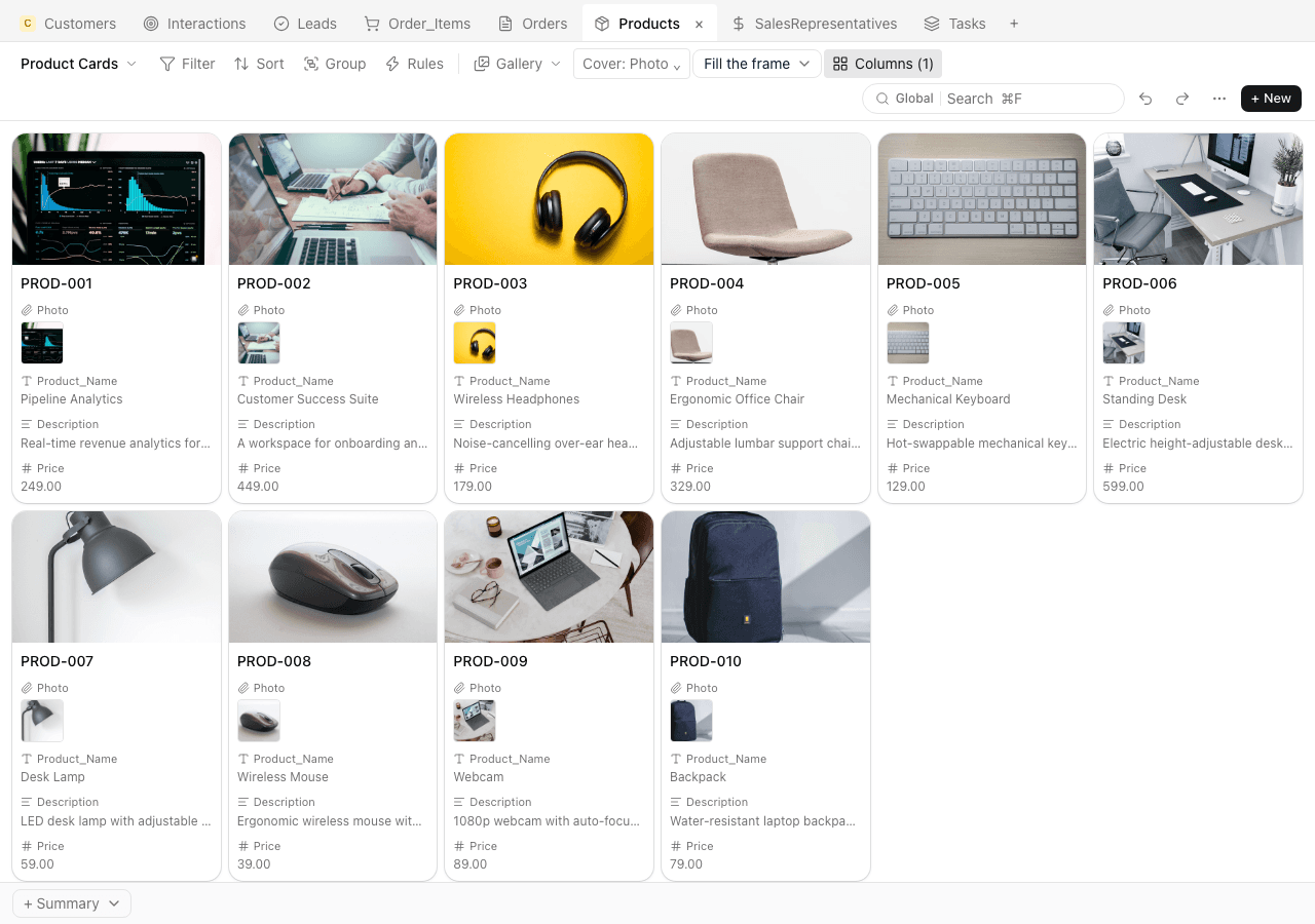 Mochi gallery view — product cards with cover photos, pricing, and descriptions